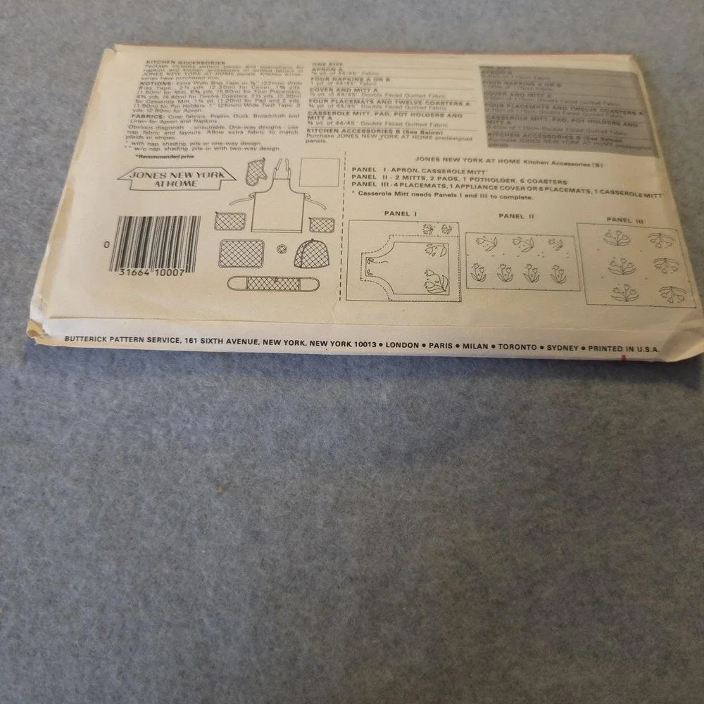 Butterick‎ 4147 Kitchen Craft Pattern Aprons Mitts Covers Placemats Uncut